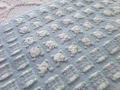 White Rosebud Vintage Chenille FABRIC, Phantom Morgan Jones Blue Terrace Roses, 24" x 18.5" inch Piece, Beautiful in Quilts