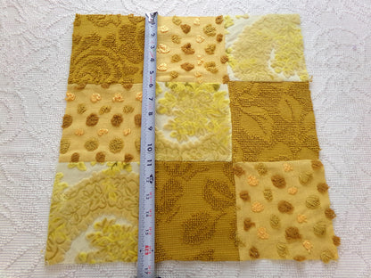 Vintage Velvet & Chenille Fabric Panel, Boho 16" Square Piece for Pillows, Quilts