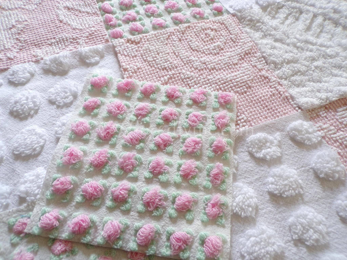 Cottage Classics Chenille Quilt Squares Set from Vintage Bedspread Fabric, 16 Blocks, 6" inch