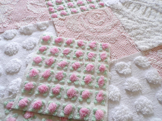 Cottage Classics Chenille Quilt Squares Set from Vintage Bedspread Fabric, 16 Blocks, 6" inch