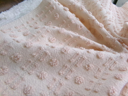 Vintage Chenille Bedspread Fabric, Neutral Fleshtone Lightweight Pop Dot Dash Sparkle 18"x24"