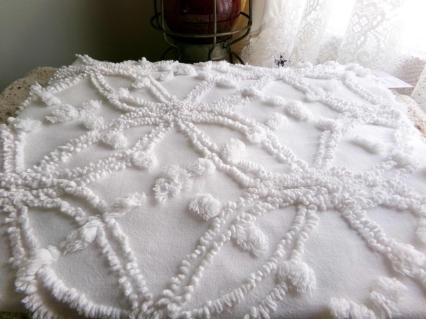 Classic White Vintage Chenille Fabric, Wedding Ring Pops Sewing & Quilt Material 20" x 25
