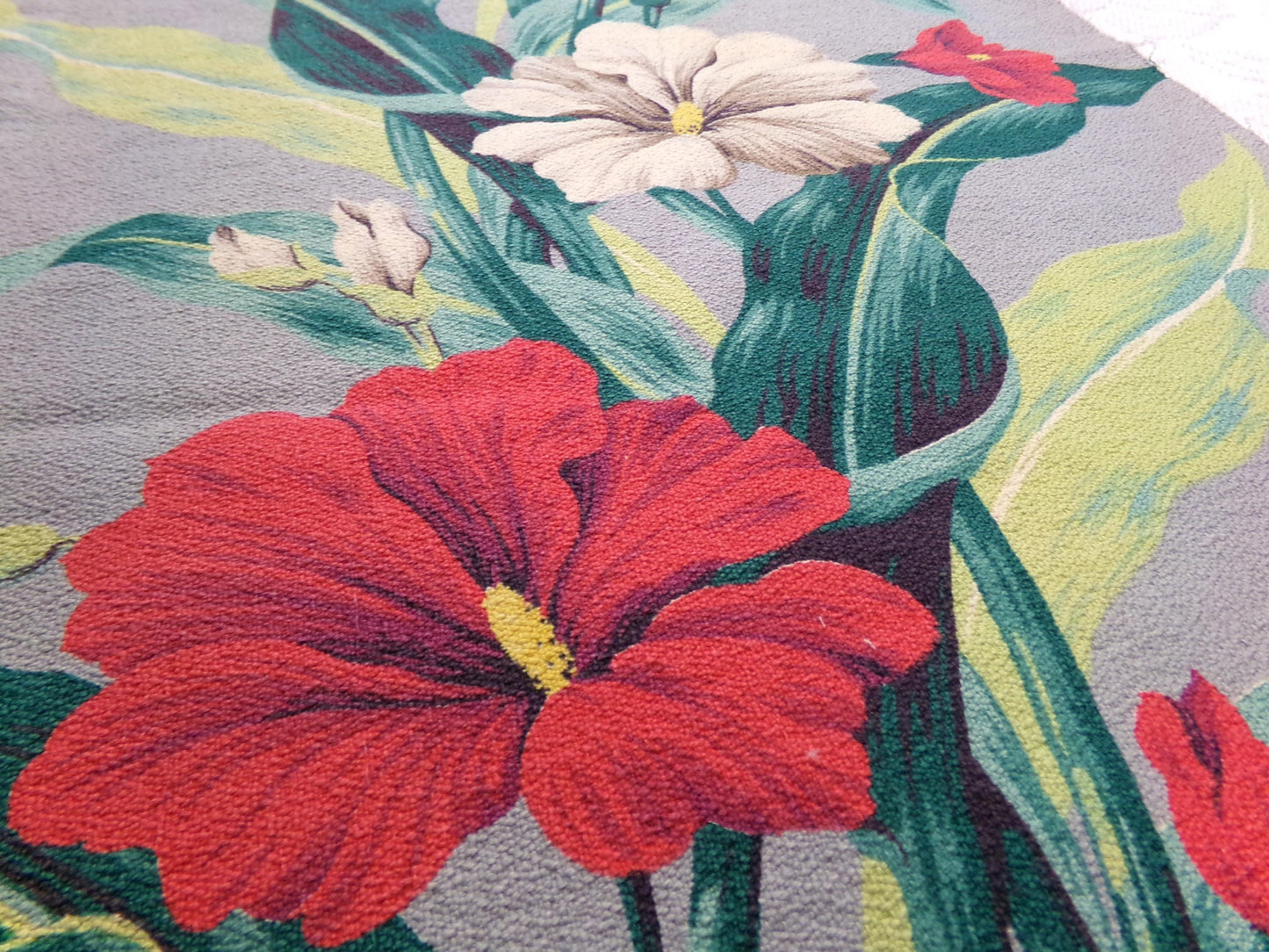 Vintage Barkcloth Fabric in a Bold Tropical Hibiscus Design