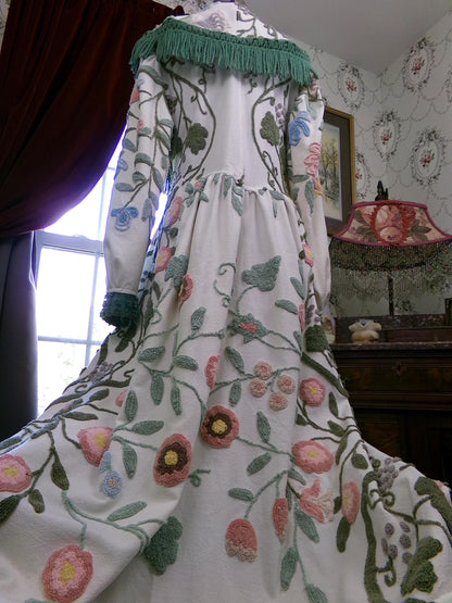 Shabby Distressed Vintage Chenille Robe, Victorian Style Costume Women's Bathrobe, M/L