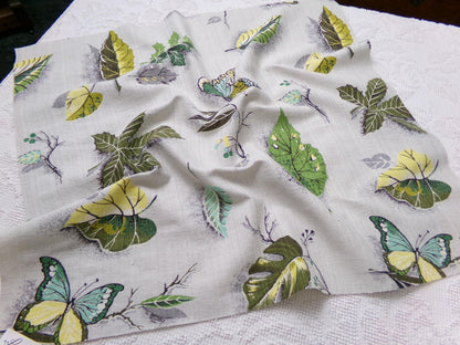 Butterfly Botanical Vintage Barkcloth Fabric Dimensional Natural Leaf Pattern 21" x 24"