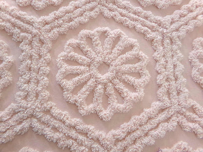 vintage chenille bedspread fabric peach blush daisy medallions 20x24" sewing quilt material
