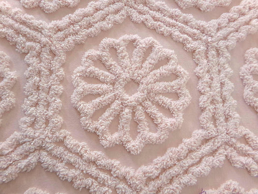 vintage chenille bedspread fabric peach blush daisy medallions 20x24" sewing quilt material