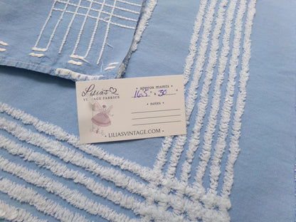 Sky Blue Vintage Chenille Fabric White Geometric Quilt Sewing Material 16.5" x 30"