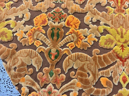 Boho Vintage Cut Velvet Fabric, Copper Brown Tapestry Style Chenille Material, 17x21" Pc