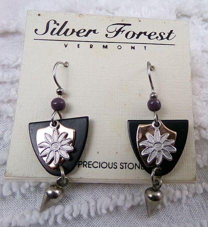 Vintage Silver Forest Earrings Dagger Daisy Pierced Dangle Boho Style Jewelry