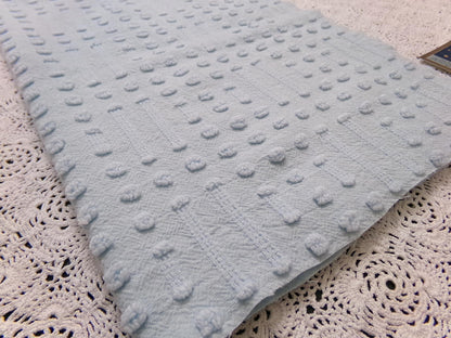 Light Blue Vintage Chenille Fabric, Polka Dot & Dash Design, 18x24" Piece