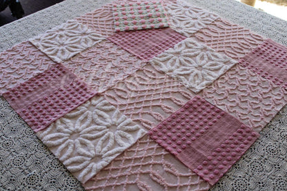 Prettiest Pink Quilt Squares, Daisy Rose Craft Square Set from Vintage Chenille Bedspread Fabric, 17 Blocks, 6" x 6" inch