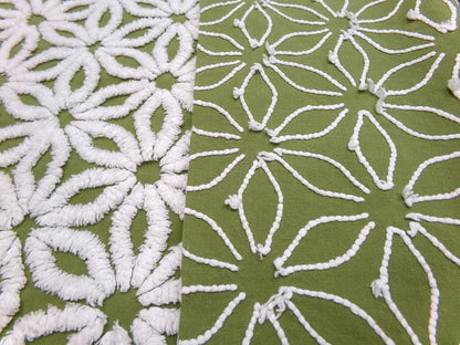 Boho Green Daisy Vintage Chenille Fabric 18x24" Quilt Material