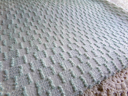 sage green vintage chenille fabric, mini ladder textured design, 18" x 24" inch piece of quilt material for sewing & crafts