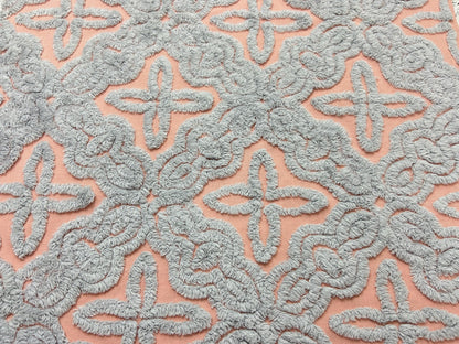 Starry Blue Pink Vintage Chenille Fabric, Plush Celestial Design 20x24" Pc