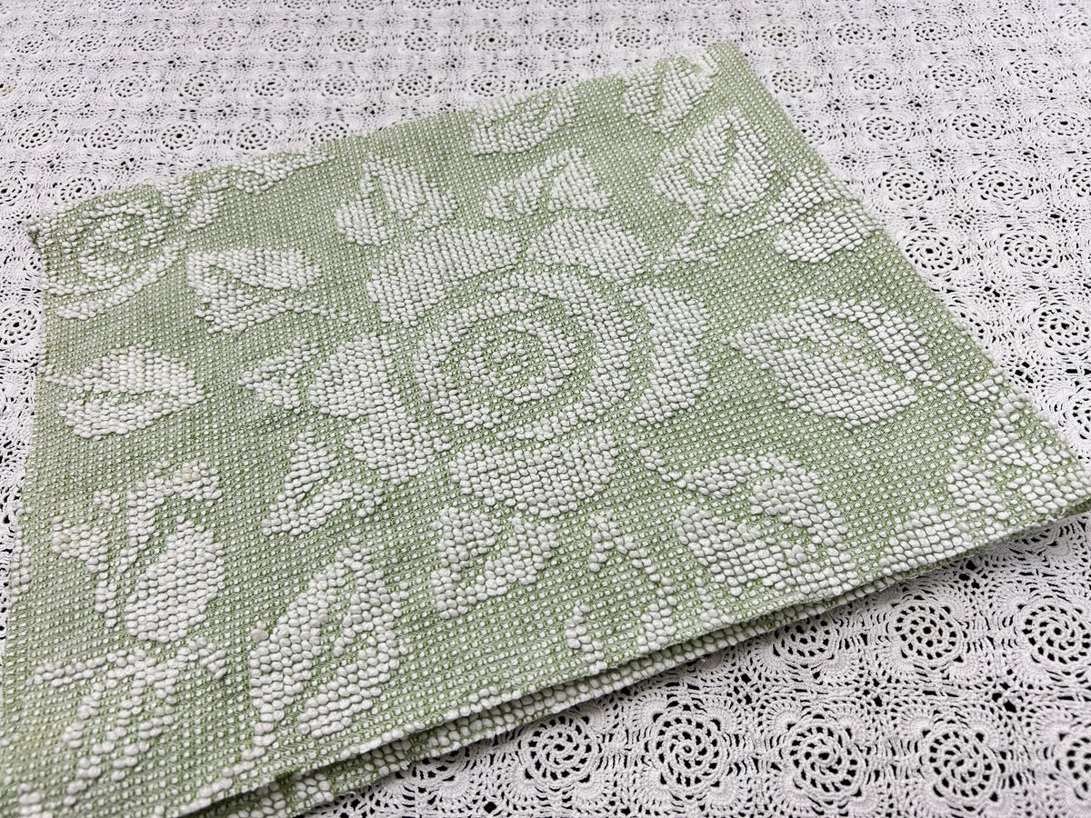 Vintage Sage Green Chenille Fabric, White Cabbage Rose 25x30" Pc