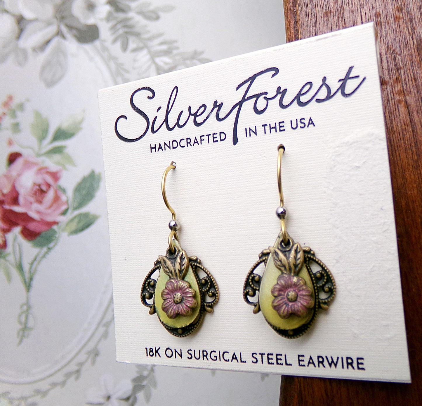 Layered Floral Dangle Pierced Earrings, Boho Vintage Style Silver Forest Made in USA
