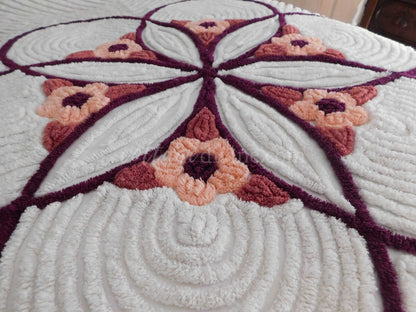 optic white mod floral vintage chenille bedspread, full size farmhouse style bedding