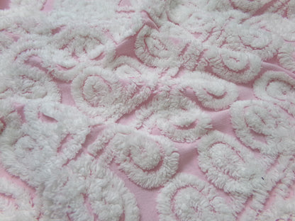 Cute Curlicues Vintage Chenille Fabric, Pink & White 16" x 23" piece