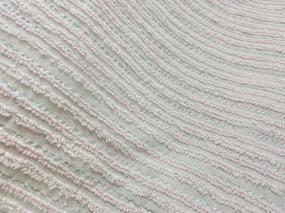 Light Pink Vintage Chenille Fabric, Silver Shimmer Stripes, 22x24"