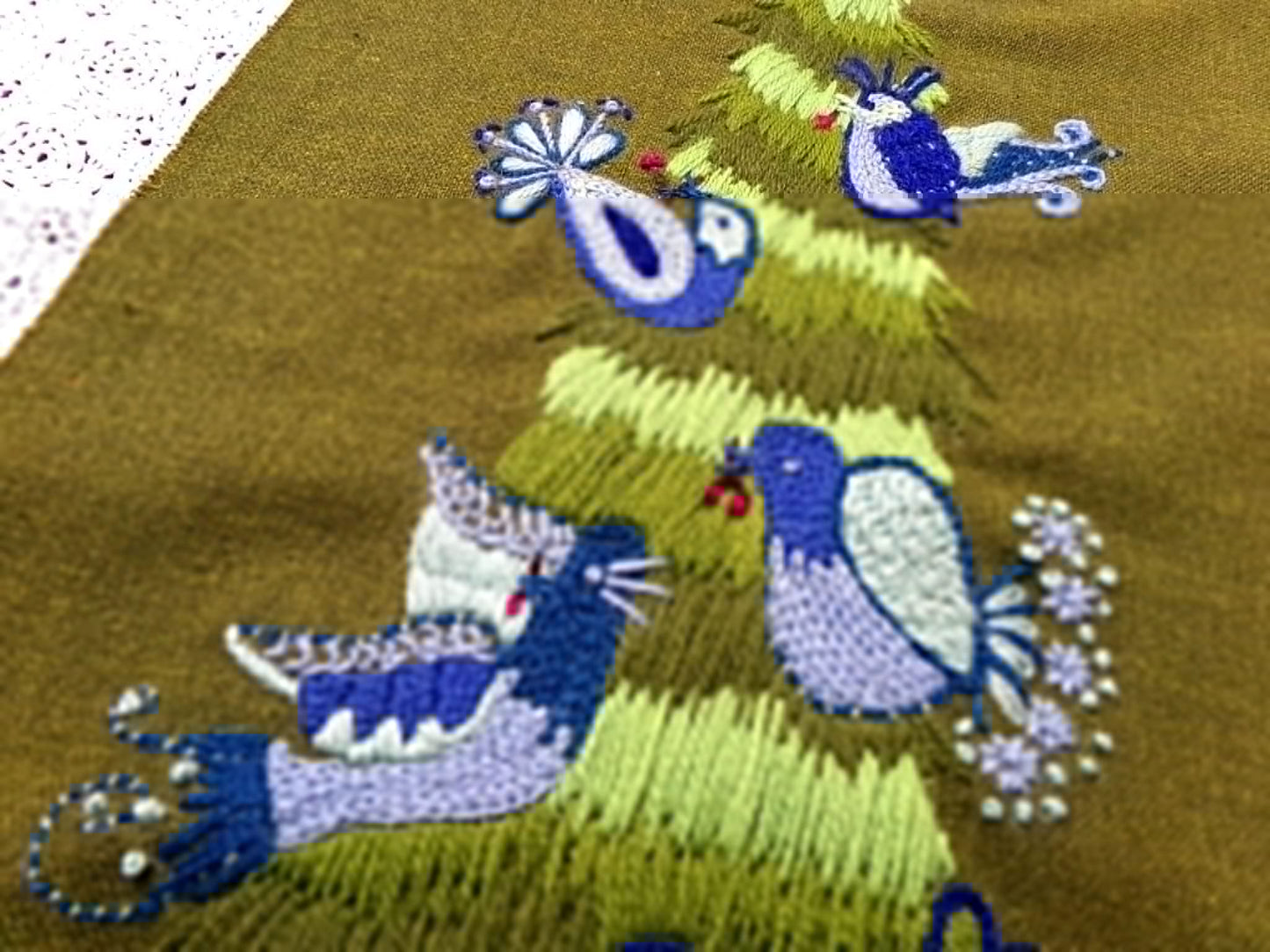 BIRD TREE Crewel Wall Hanging Embroidery Finished Vintage Paragon 0879 Rare Folk Art Birds