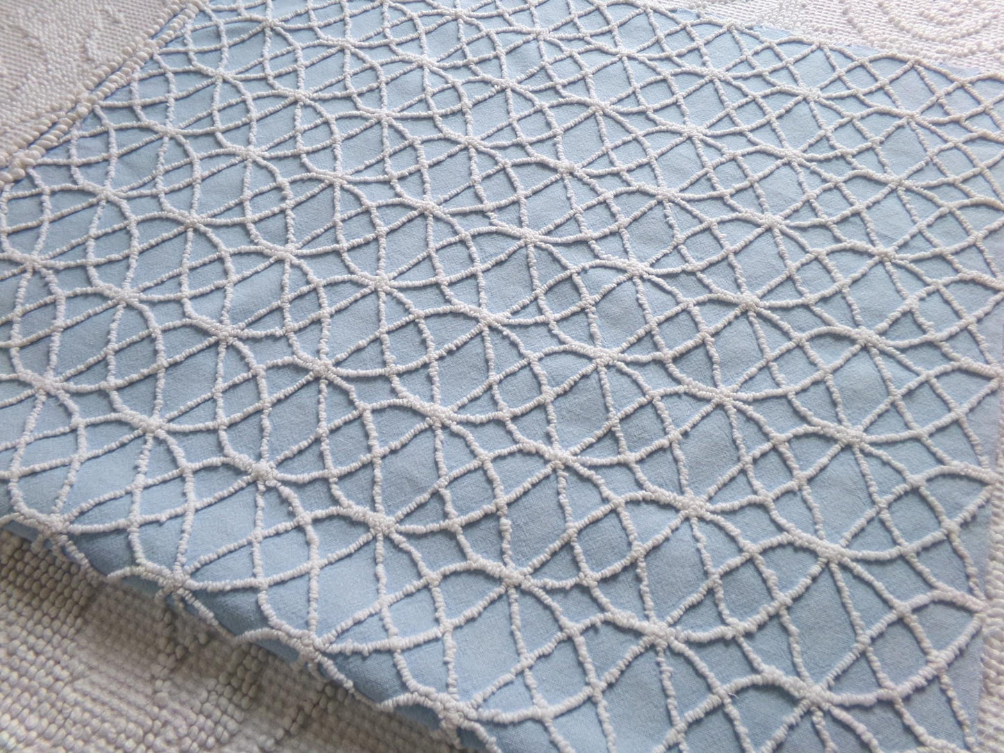 shabby weathered blue chenille fabric, vintage quilt material, 16.5" x 24" lightweight cotton piece