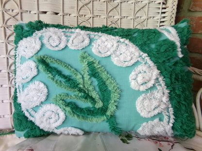 Botanical Leaf Pillow Cover & Insert, 12" x 16", REVERSIBLE Accent Pillow Designed from Vintage Chenille Bedspread Fabric, Shabby Home Decor