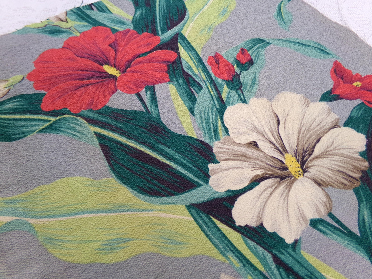 Vintage Barkcloth Fabric in a Bold Tropical Hibiscus Design