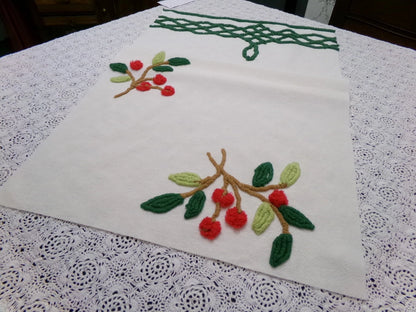 Cherry Berry Vtg Chenille Bedspread Fabric 14.5x27" Pc Farmhouse Sewing Material