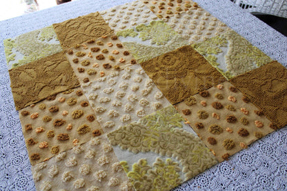 Chenille & Velvet Quilt Squares Set, "Hippie Mama", from Vintage Bedspread Fabric, 16 Blocks, 6" x 6" inches each, Earthtones