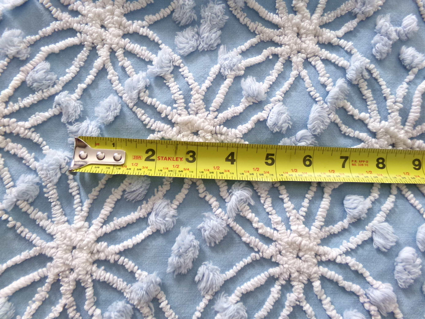 coastal blue vintage chenille fabric, popular beach vibes 22" x 24" inch piece of cotton quilt material for sewing & crafts