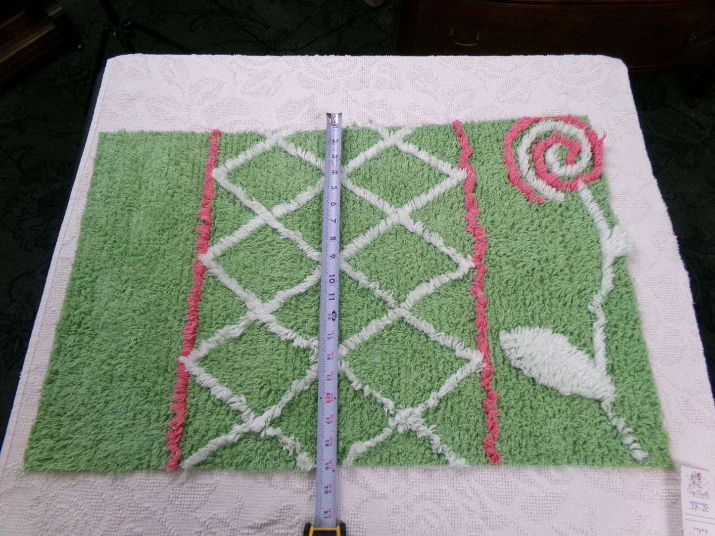 Pink Lollipop Vintage Style Chenille Fabric, terrytuft apple green sewing craft quilt material, 17" x 28" piece