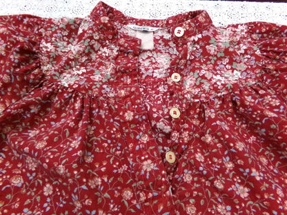 Vintage Prairie Blouse Boho 1970s Womens Top Ditsy Calico Floral Shirt Small