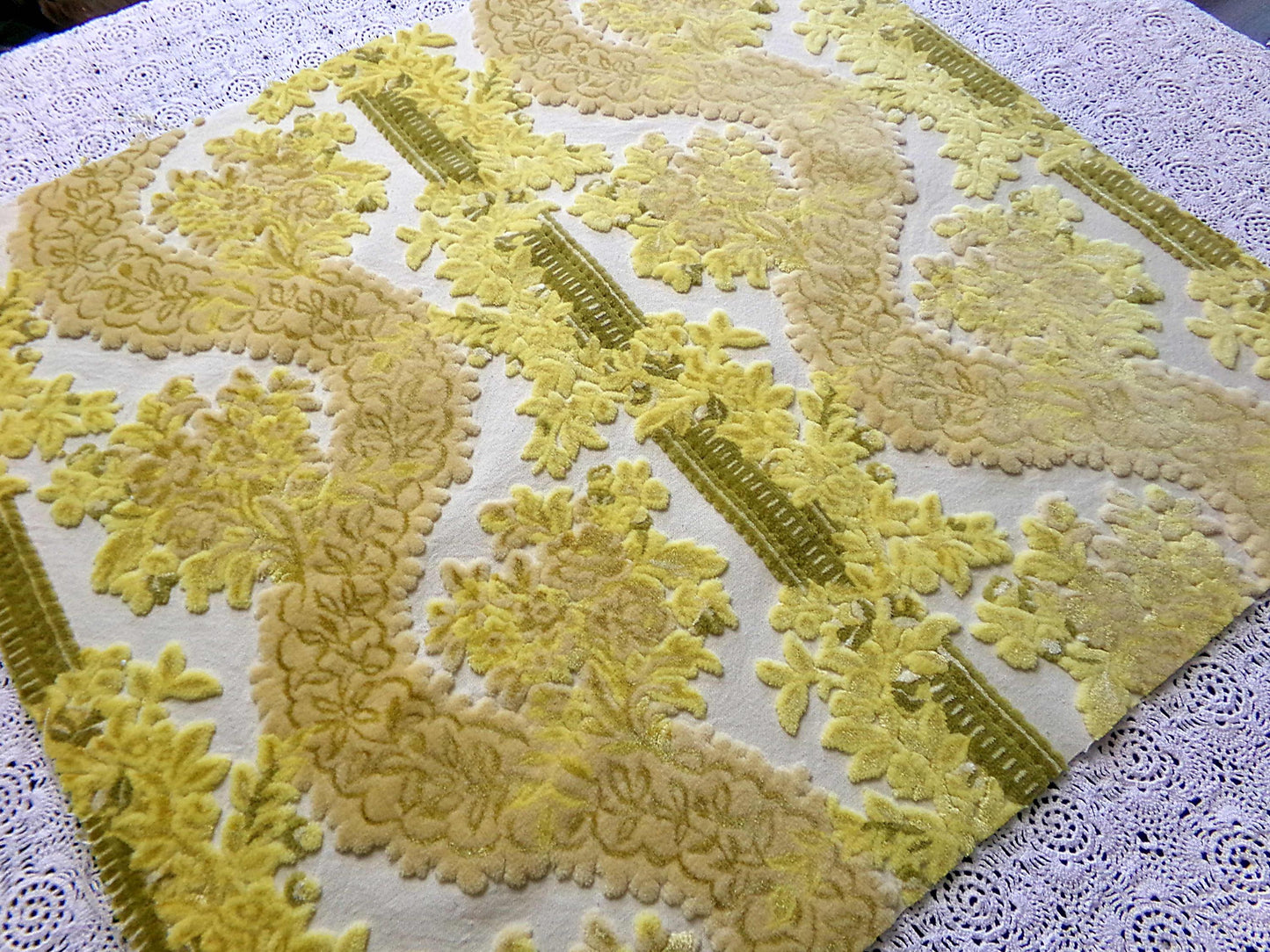 Luxury Cut Velvet Fabric, Bates Vintage Tapestry Chenille Piece, Golden Glow Earthtones, 20" x 22" Inches, Nice in Small Bags, Pillows