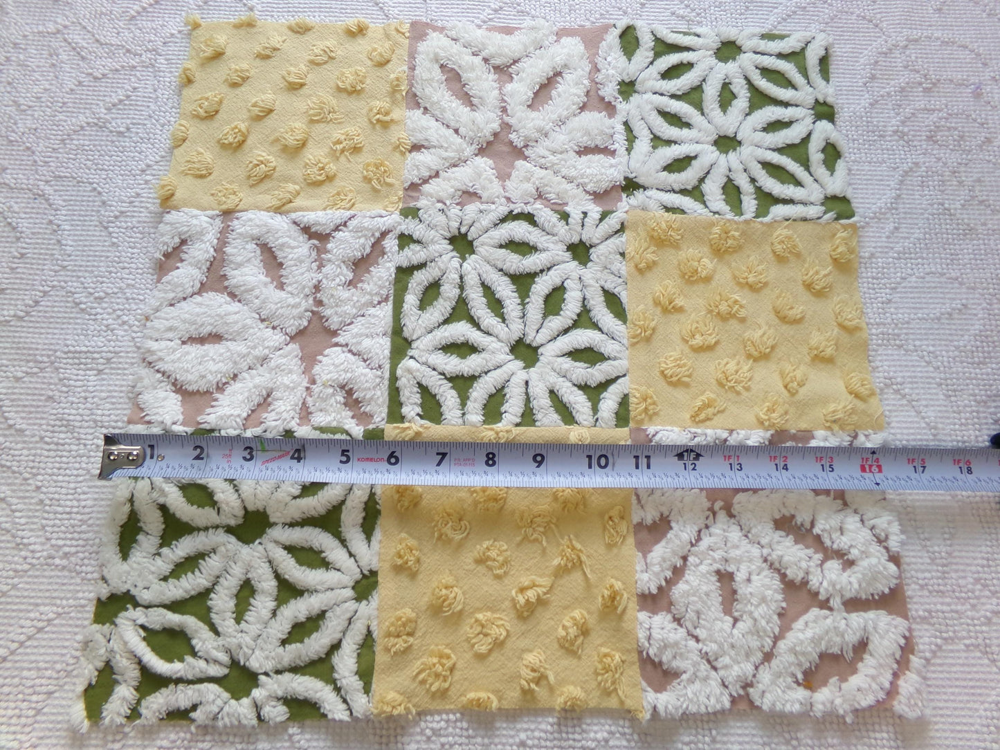 Vintage Patchwork Chenille Fabric Craft Panel - Hippie Boho Style 16" square ideal for Pillows, Quilting, Wall Hangings