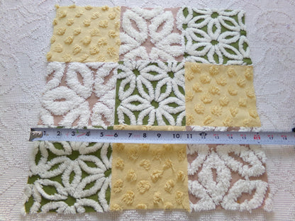 Vintage Patchwork Chenille Fabric Craft Panel - Hippie Boho Style 16" square ideal for Pillows, Quilting, Wall Hangings