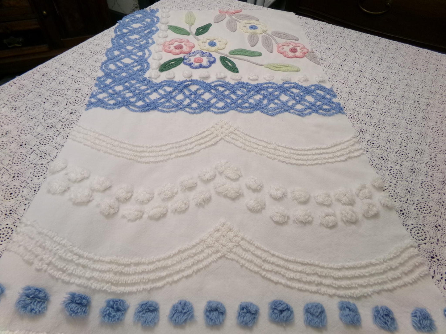 Cottage Florals Vintage Chenille Bedspread Fabric 33x18"