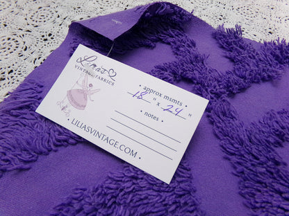Vintage Royal Purple Chenille Fabric 18 x 24" Labyrinth Maze Geometric Boho Quilt Sewing Material