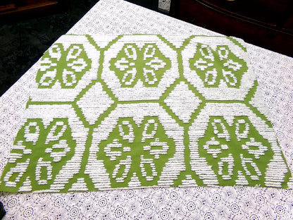 Boho Vintage Chenille Bedspread Fabric, Avocado Green White Daisy 19" x 26" cut piece