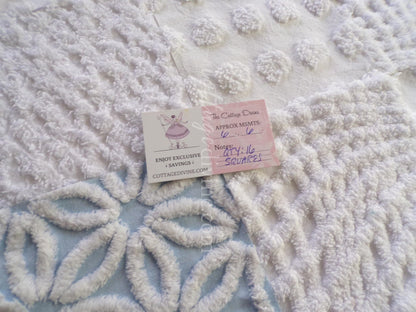 16 vintage chenille fabric squares: breezy blue & white 6" quilt blocks