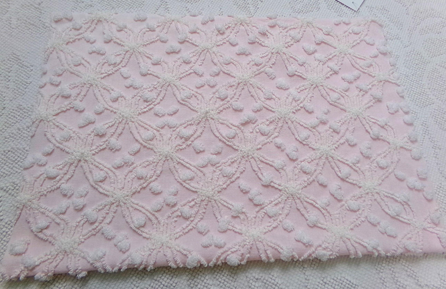 Delicate Pink Vintage Chenille Fabric, Needletuft Rings & Overtufted Pops, Popular Quilt Material 18" x 24"