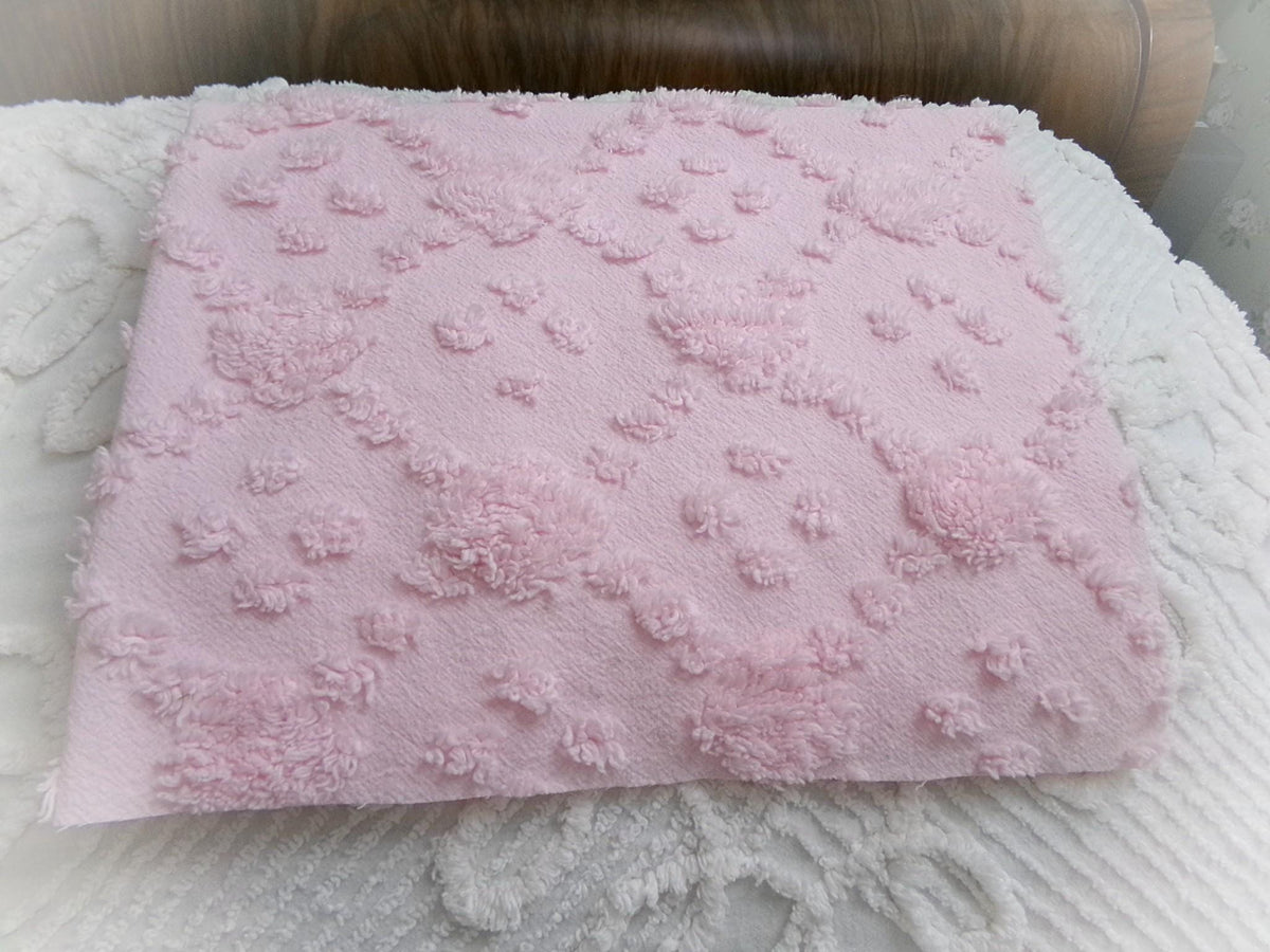 Soft Pink Vintage Style Chenille Fabric, Diamond Lattice Pops, 18x24" Piece