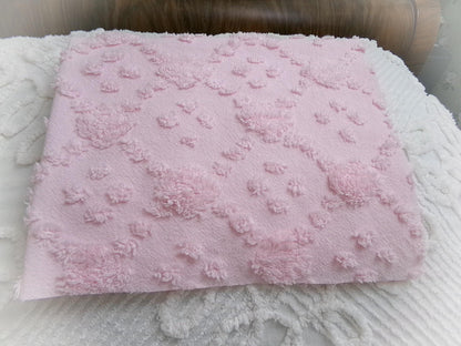 Soft Pink Vintage Style Chenille Fabric, Diamond Lattice Pops, 18x24" Piece