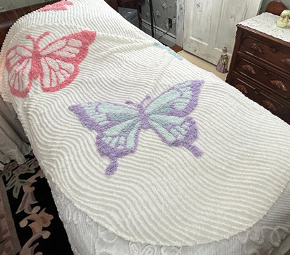 Butterfly Chenille Bedspread, Y2K Vintage Style Whimsy Butterflies, Full Queen Size