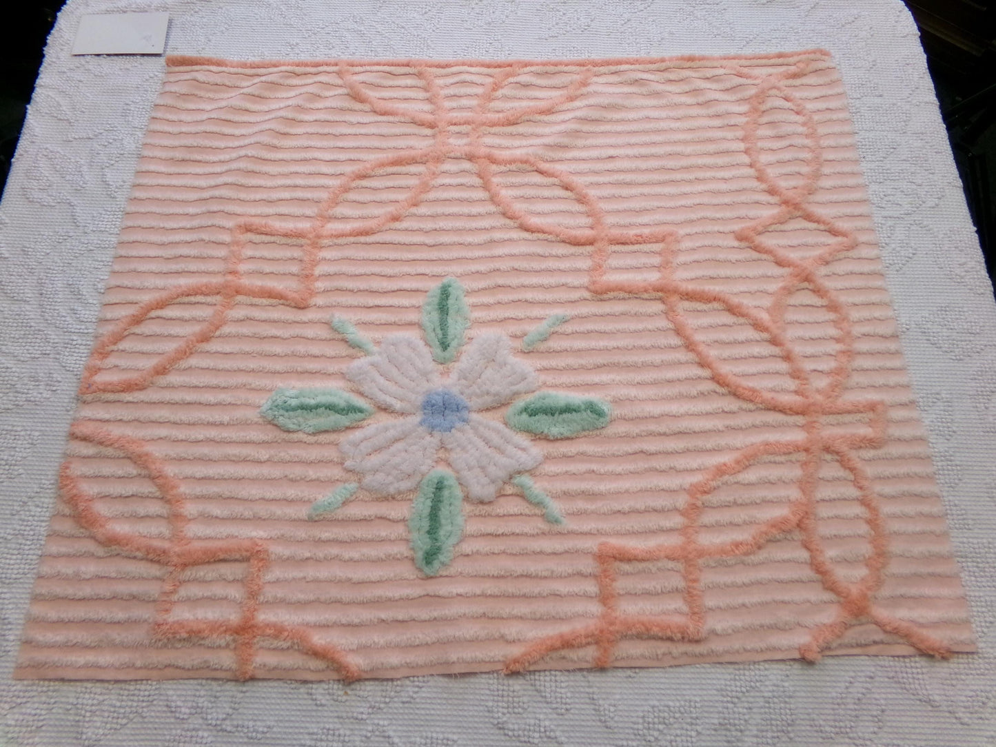 peach lily vintage chenille fabric w/ striking geometric accents, 20" x 24" piece of sewing material