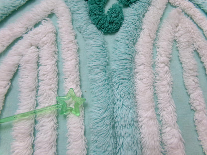 Breezy Fresh Aqua Vintage Chenille Fabric Cathedral Stripe Floral 16x20" Shabby Chic