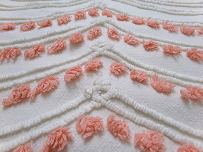 Peach Dot Swags Vintage Chenille Bedspread Fabric, White Cotton Sewing Material, 15" x 30"
