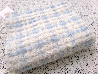 blue & white check vintage chenille fabric, cottage plaid 17x30" pc
