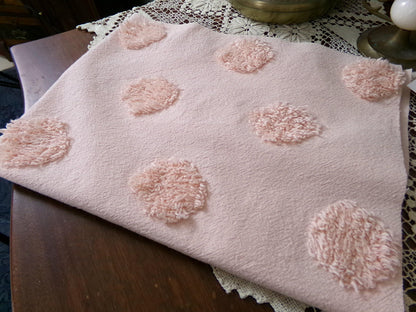 blush pink vintage style chenille fabric, large dot quilt sewing material, 18" x 24" piece