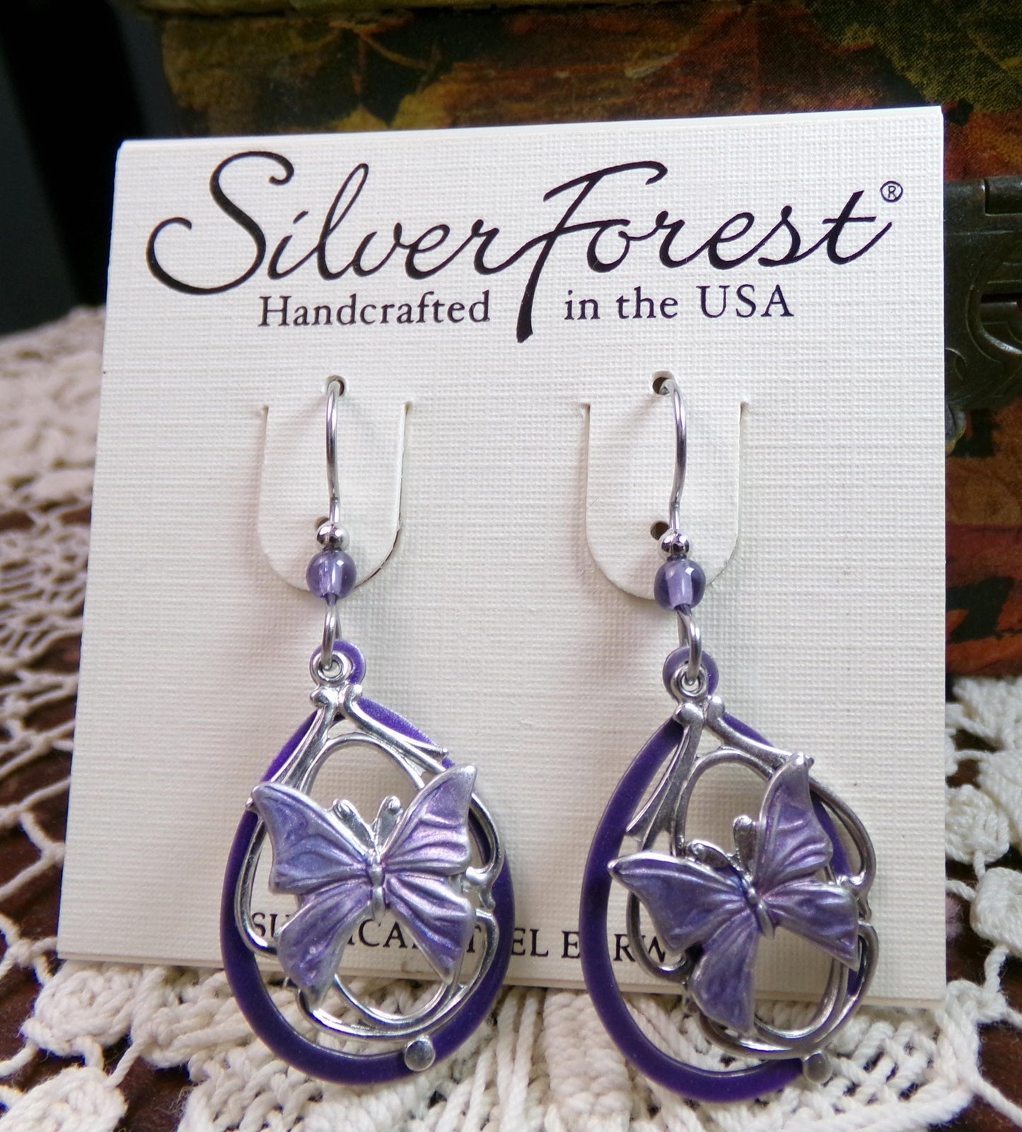 butterfly dangle earrings, pierced Silver Forest Vermont vintage style jewelry